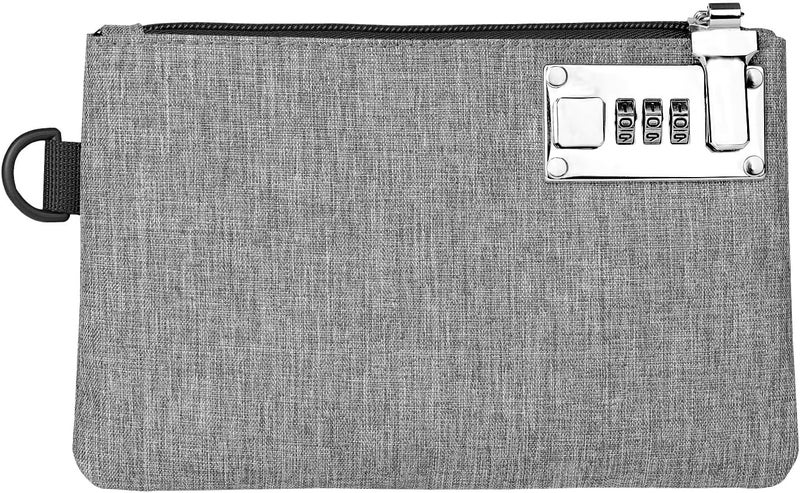 GEEDUD Lockable Money Bag - 5x8 Inches Durable Nylon Locking Bank Bag Coin Purse for Cash, Jewelry, Passports, Medicine, Credit Cards and Valuable Storage Cash Bag (Grey) - Image 1